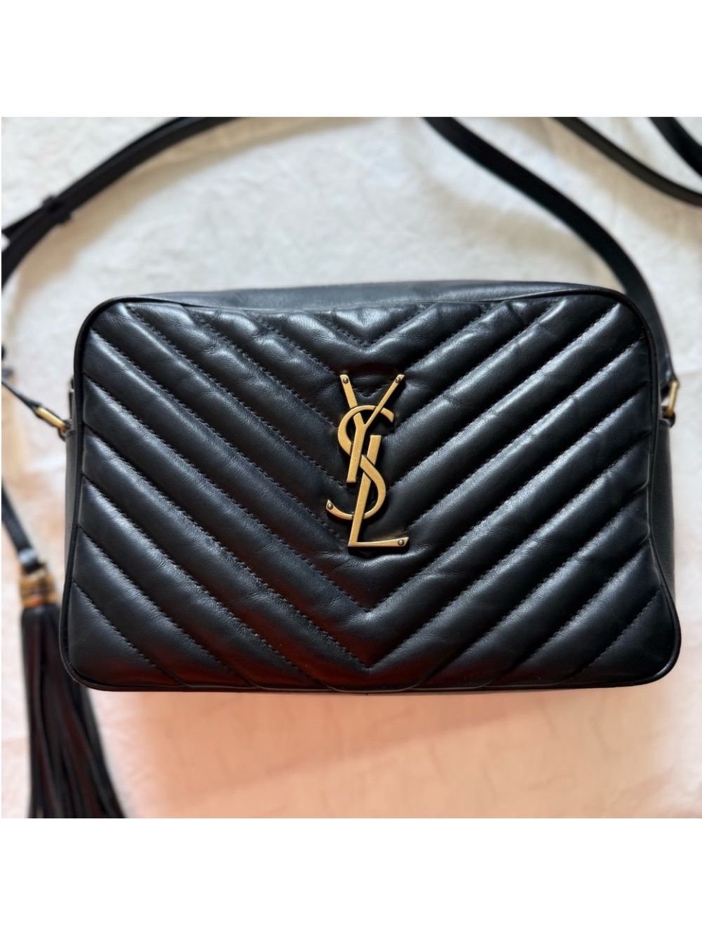 Saint Laurent Black Quilted Leather Crossbody with Gold YSL Emblem